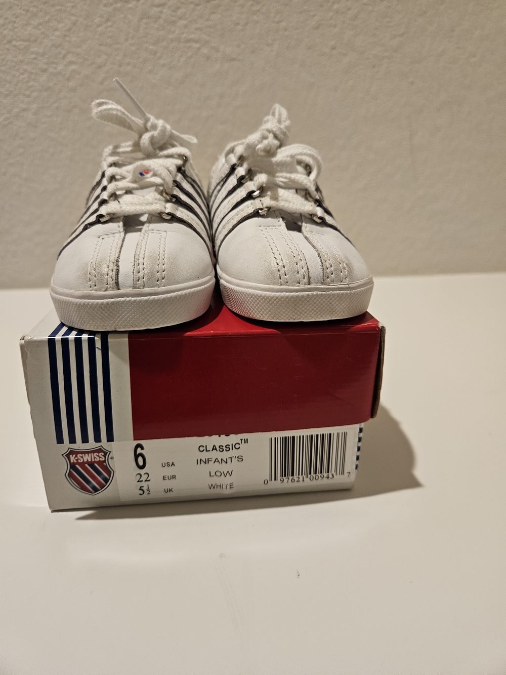 K-Swiss Kids White Sneakers with Black Stripes